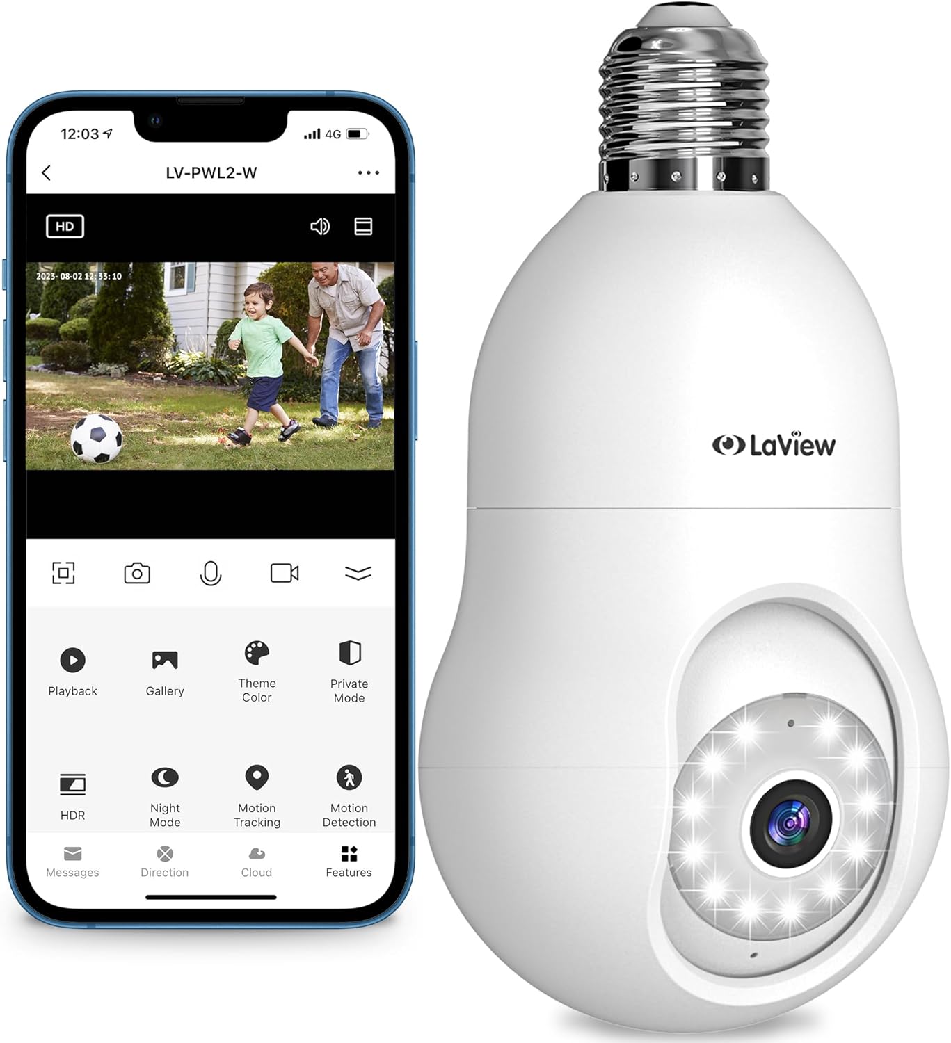 LaView 4MP Bulb Security Camera 2.4GHz, 360 2K Wireless Outdoor Indoor Cam