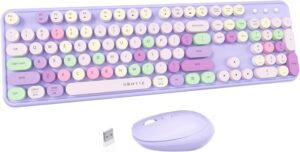 UBOTIE Colorful Wireless Keyboard Mouse Combo, Typewriter Keys, 2.4GHz (Purple)