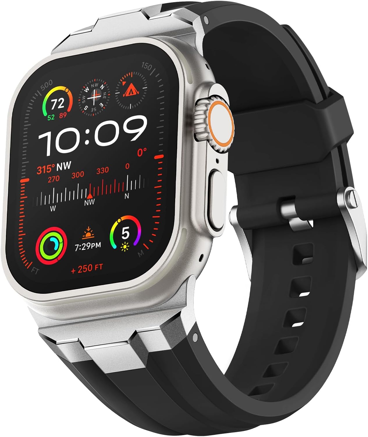 Suitisbest Sport Band for Apple Watch Ultra 2/Ultra, 49mm 46mm 45mm 44mm 42mm, Rugged 316L Stainless Steel Silicone Band