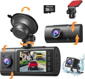 3 Channel Vital Dash Cam Front Rear Inside, 360 Car Camera, 2" IPS, Night Vision, G-Sensor, Parking Mode, 32G Card