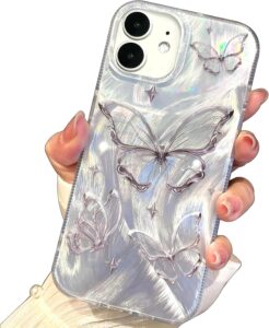 I-MGAE-IN-AR iPhone 11 Case, Shiny Silver Butterfly, Cute Trendy TPU Cover