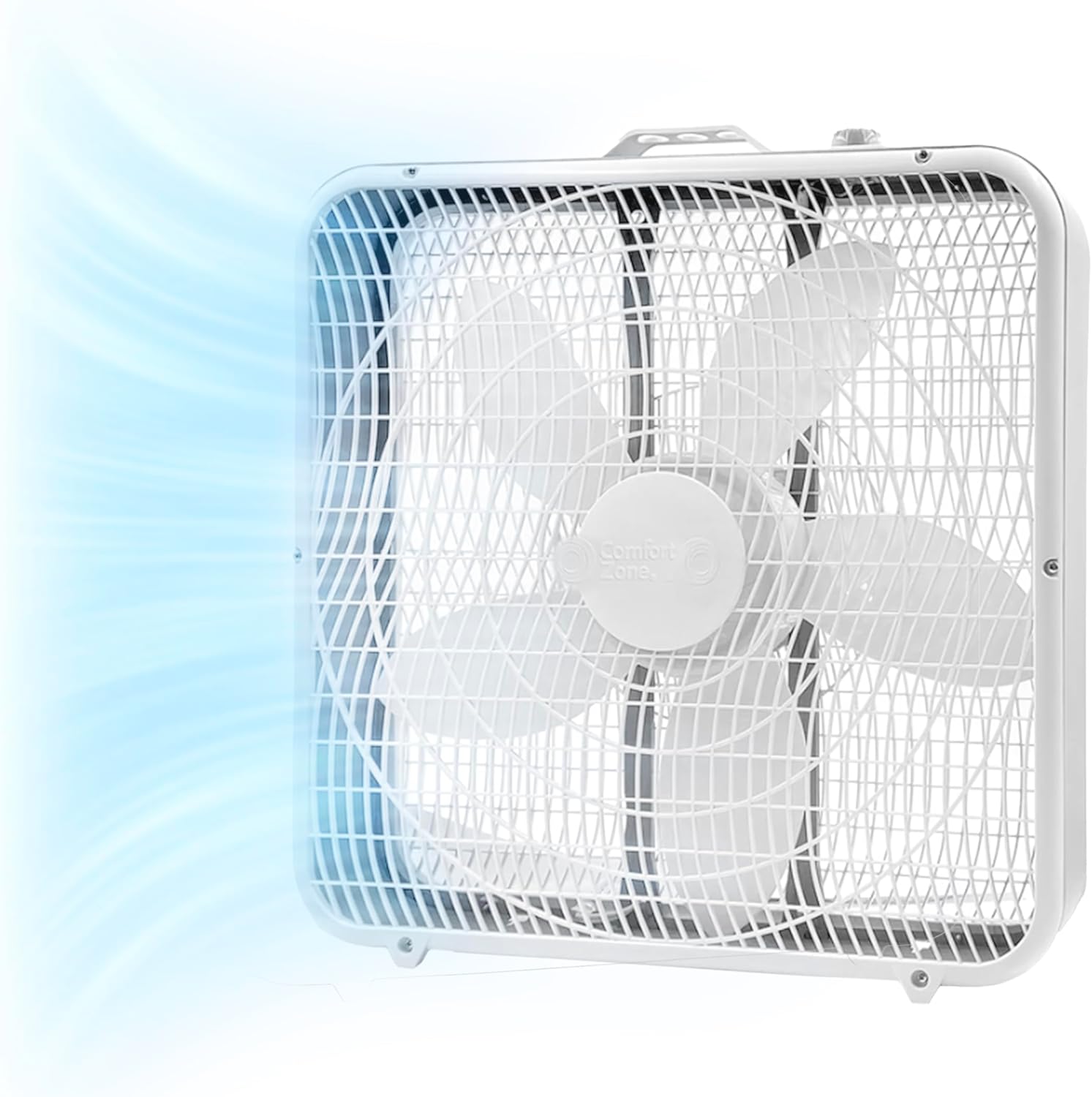 Comfort Zone Box Fan with Carry Handle, 20 inch, 3 Speed, White