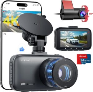 Front and Rear Dash Cam 4K Dual with CPL Filter, 5GHz WiFi, 3" IPS Screen, 64GB Card, App Control, Night Vision, Parking Monitor, 256GB Max