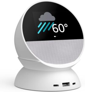 Echo Spot Bundle: Echo Spot (2024) | Glacier White & Stand with USB-C/A Charging