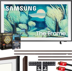 Samsung QN43LS03FA 43" The Frame QLED 4K AI TV (2025) Bundle with Modern Brown Bezel, CPS 26 Month Protection, Slim Flat Mount, 2X HDMI Cables & Deco Gear Home Theater Guidebook