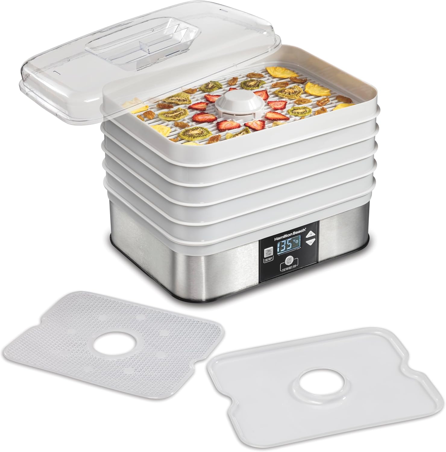 Hamilton Beach Digital Food Dehydrator, 5 Trays, Adjustable Temp, Timer, Grey (32100A)