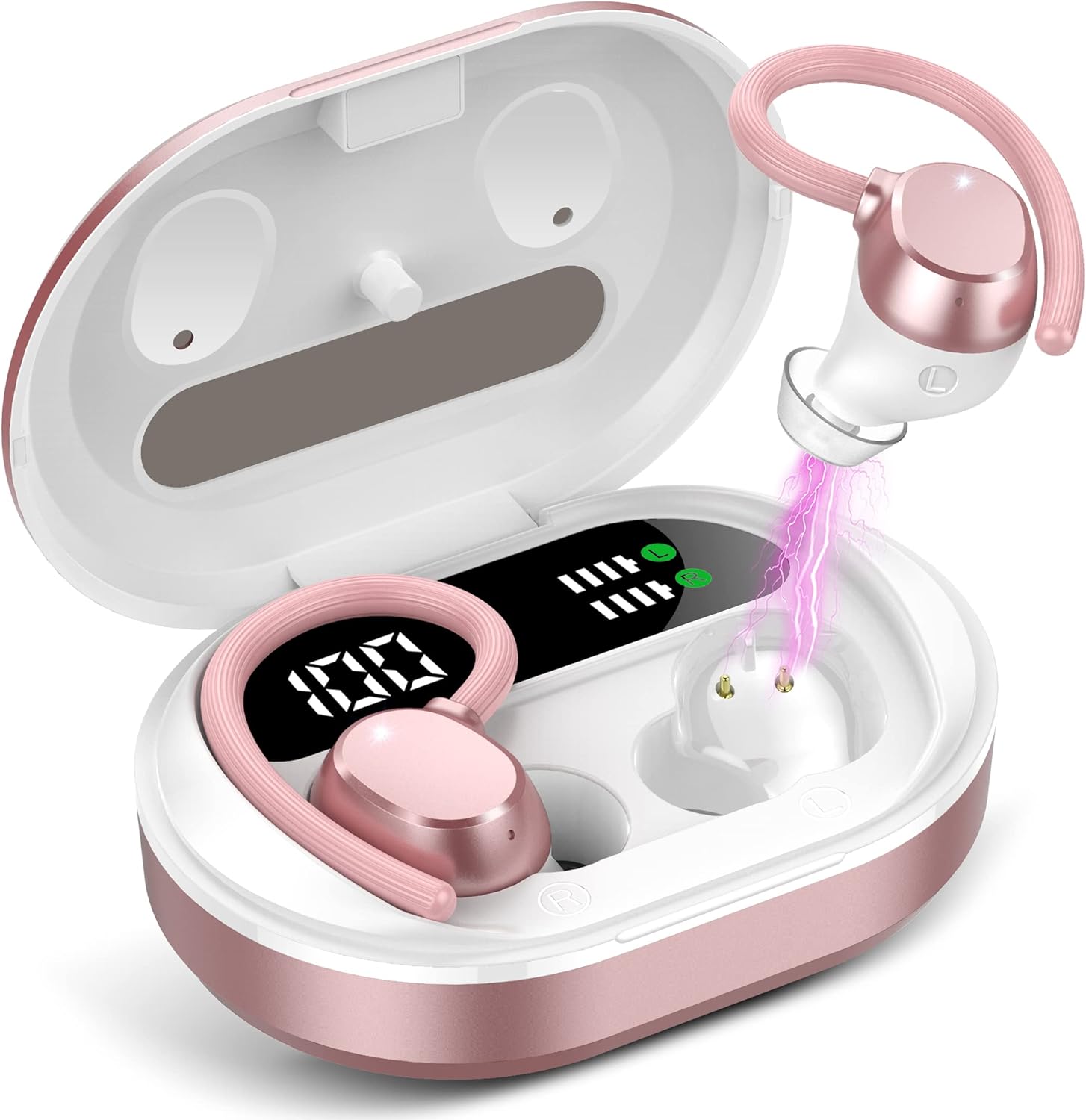 Wireless Earbuds, Bluetooth 5.3, 30Hrs Playtime, Dual LED, Type-C, Rose Gold