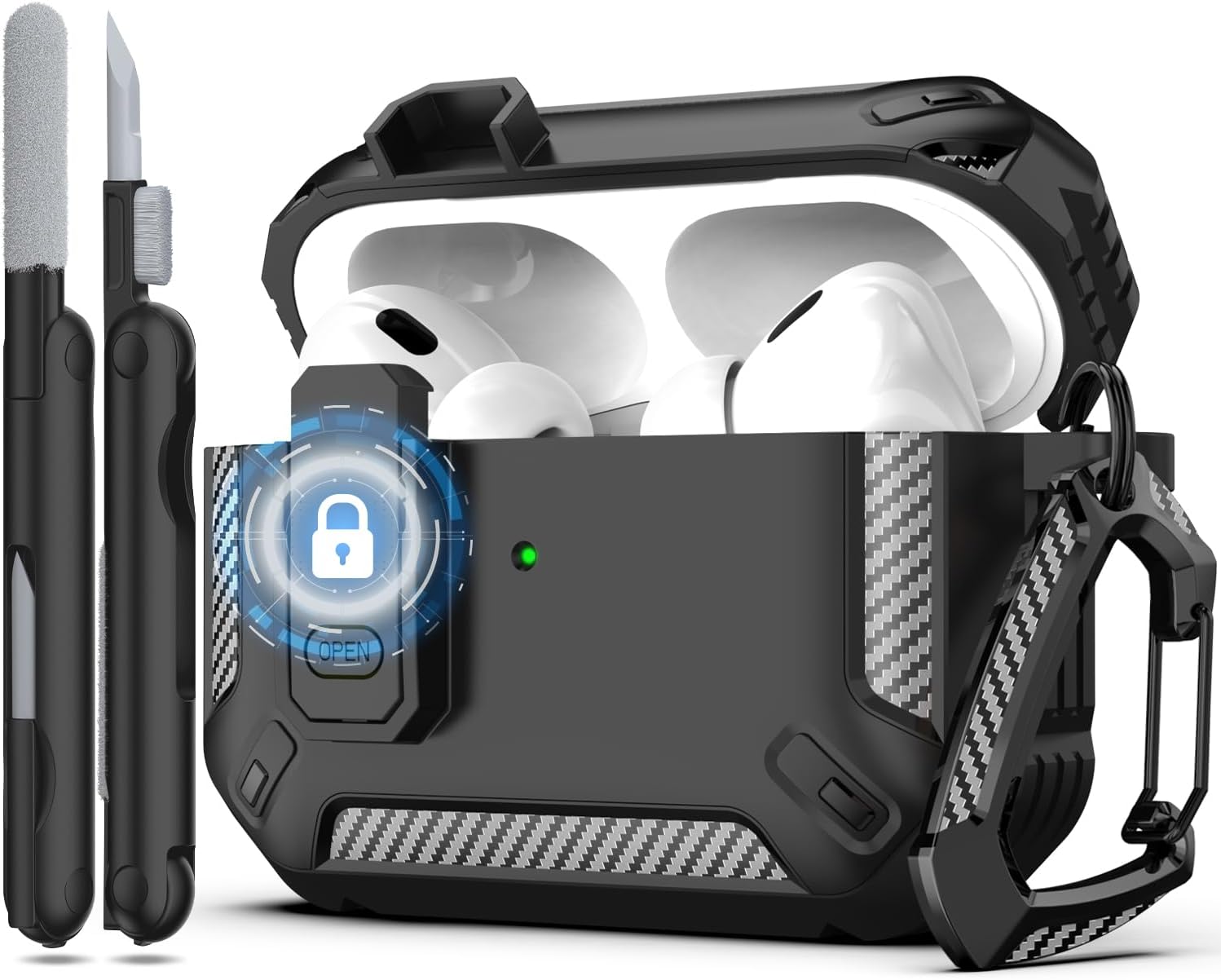RFUNGUANGO Hard Case for AirPods Pro 2nd Gen with Cleaning Kit, Military Lock
