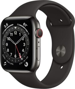 Apple Watch Series 6 GPS + Cellular 44MM Graphite Stainless Steel Black Sport Band (Renewed Premium)