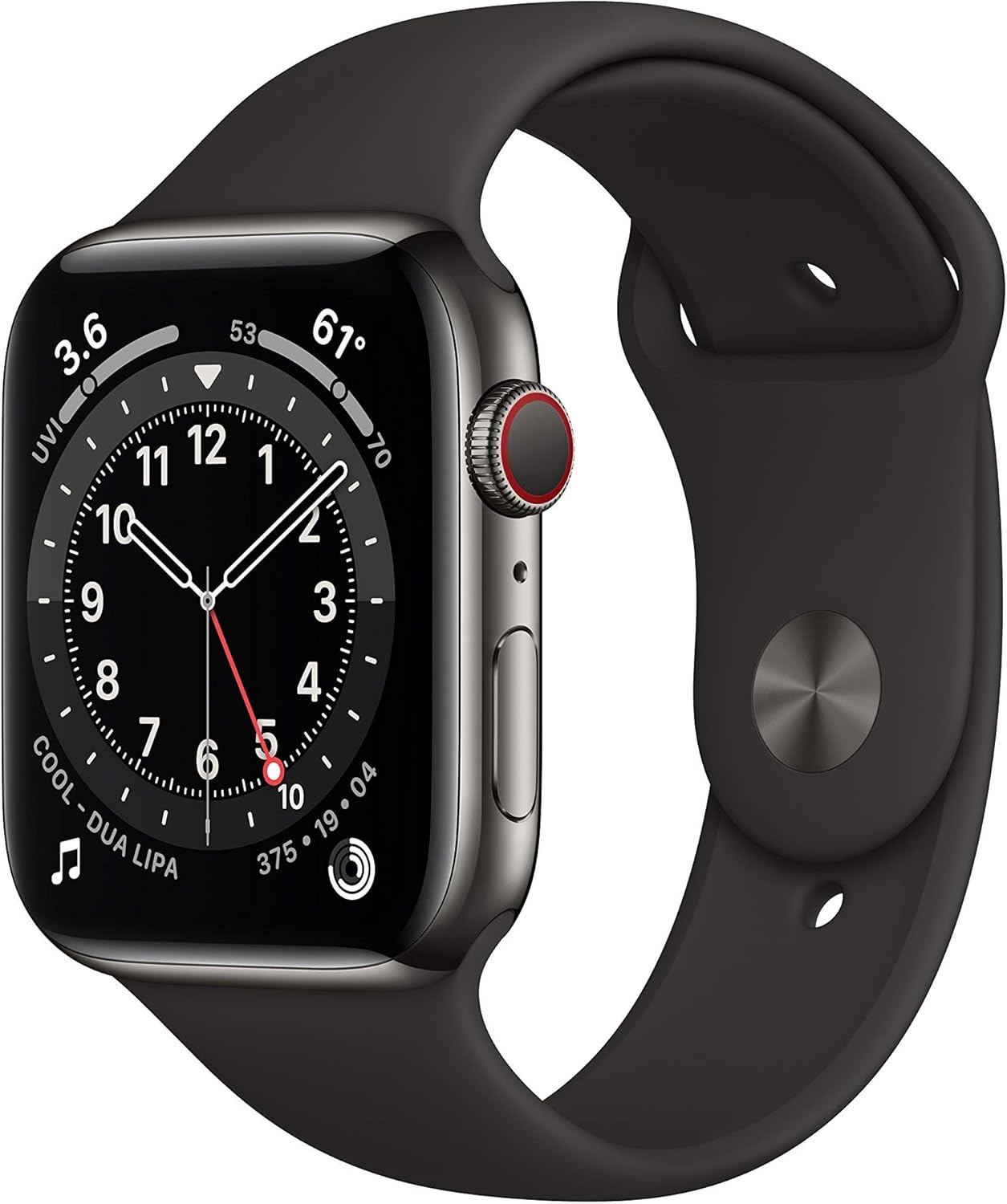 Apple Watch Series 6 GPS + Cellular 44MM Graphite Stainless Steel Black Sport Band (Renewed Premium)