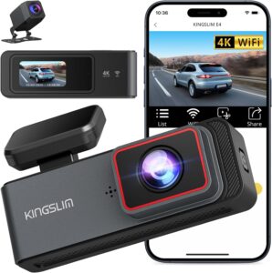 Kingslim E4 4K Dash Cam Front and Rear, WiFi Dual Camera, APP Control, Night Vision, Parking Mode