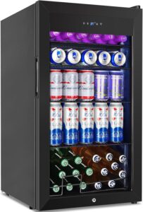 60 chr 128 Cans Beverage Refrigerator Cooler, 3.2 Cu.Ft Mini Drink Fridge Glass Door