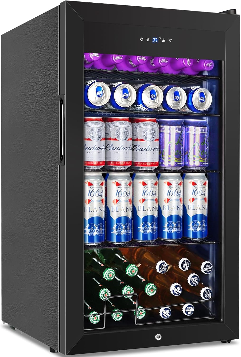 60 chr 128 Cans Beverage Refrigerator Cooler, 3.2 Cu.Ft Mini Drink Fridge Glass Door