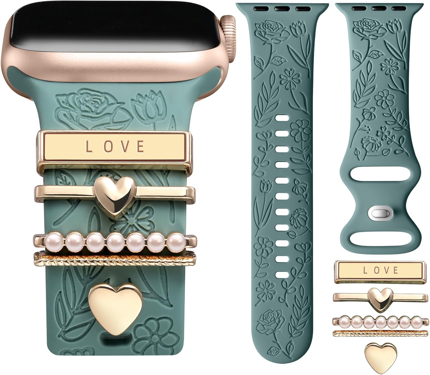 DaQin Flower Engraved Band for Apple Watch 40mm 38mm 41mm 42mm