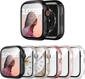 Here’s the rewritten text:  
6 Pack Case with Tempered Glass Protector for Apple Watch Series 9/8/7 41mm, Ultra-Thin Scratch Resistant Hard PC Bumper Cover for iWatch 41mm  
Let me know if you'd like any adjustments!