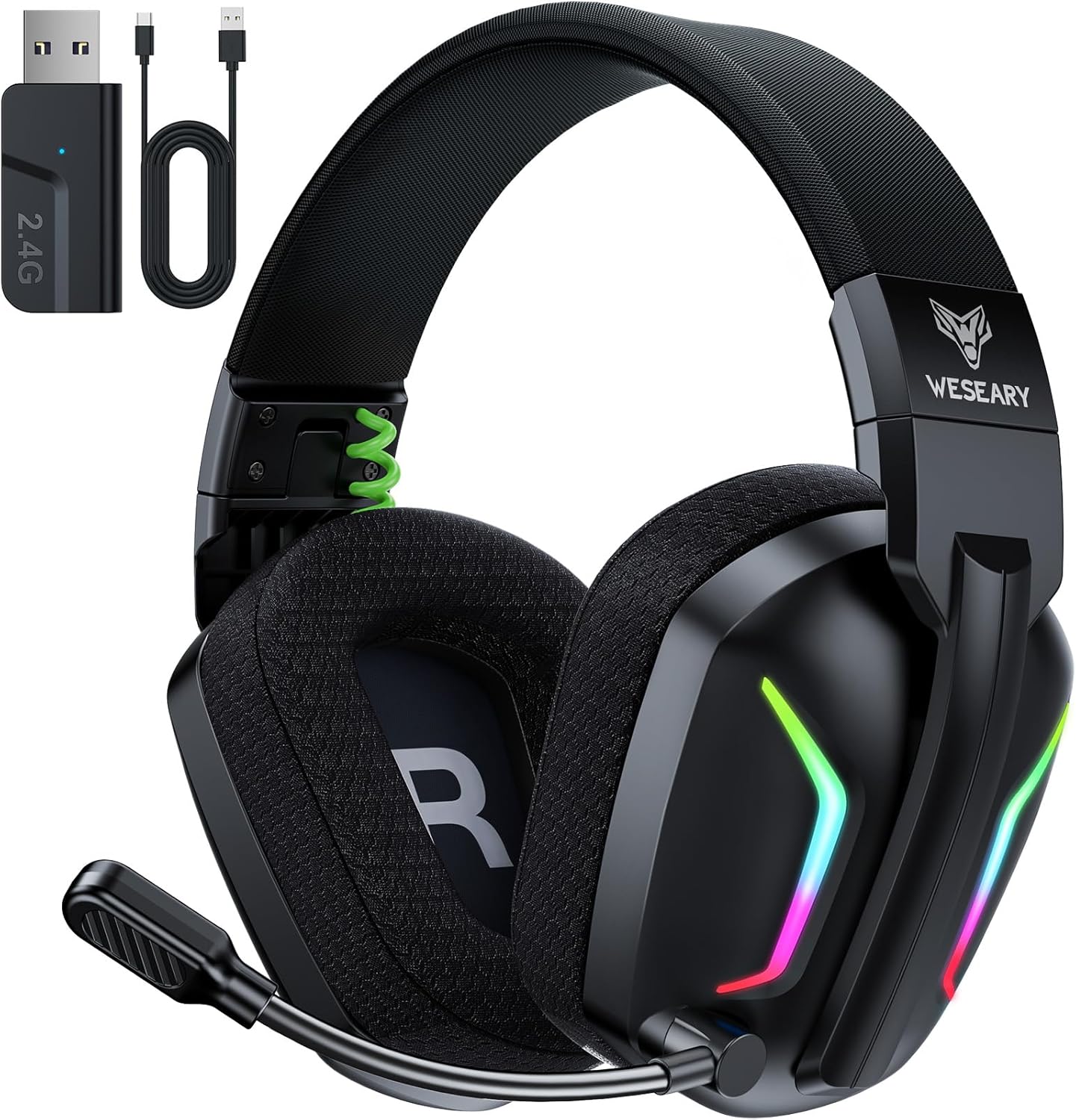 Wireless Gaming Headsets for PC, PS5, PS4, Switch, Mac, 2.4GHz, ENC Mic, Bluetooth 5.4, RGB, 50H Battery, 50mm Drivers