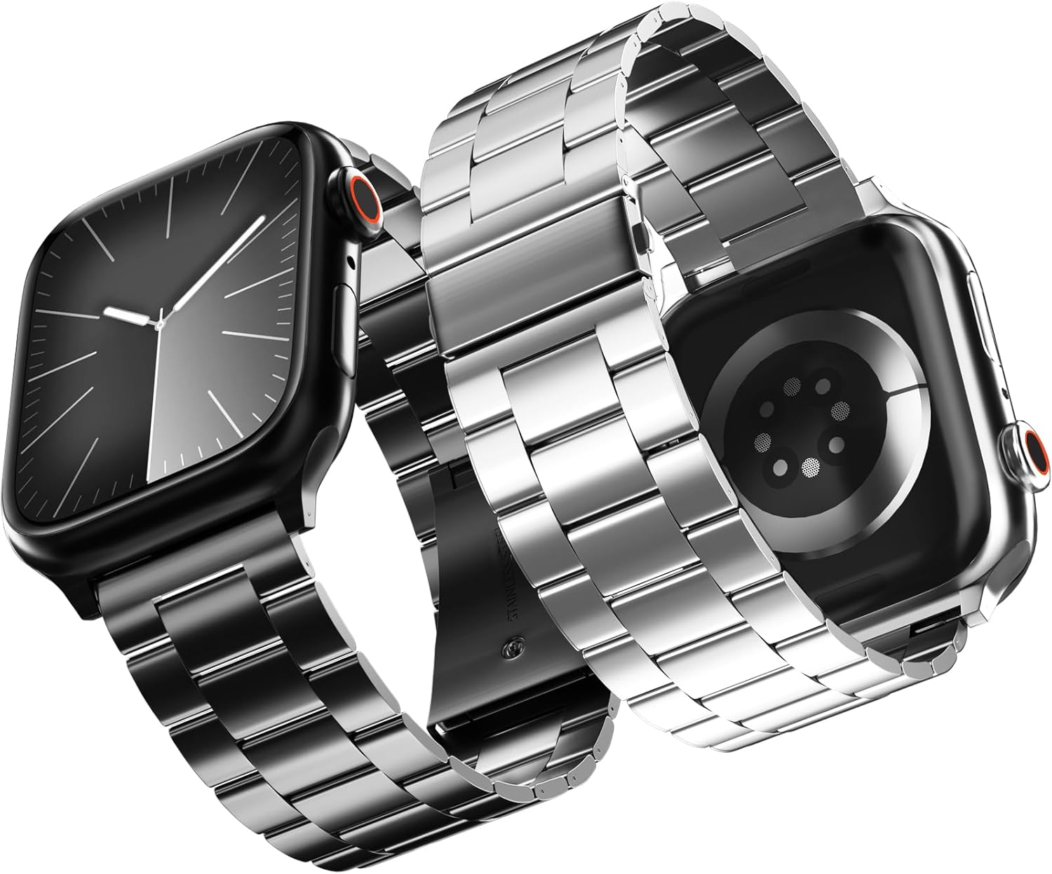 2-Pack Apple Watch Band 49mm 46mm 45mm 44mm 42mm, Stainless Steel Strap for iWatch Ultra 2/1 Series 10-1 SE (Black+Silver)