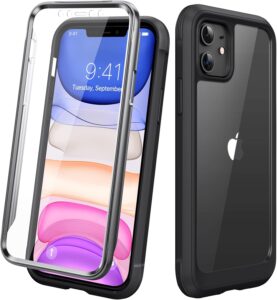 Diaclara iPhone 11 Case, Rugged Full Body with Built-in Screen Protector, Clear TPU Bumper (Black/Clear)