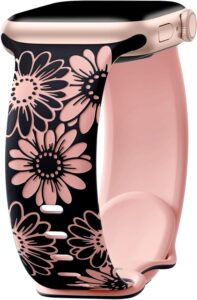 DaQin Floral Engraved Apple Watch Band 40mm 38mm 41mm 42mm 44mm 45mm 46mm 49mm, Soft Silicone Two-Tone Sport Strap for iWatch Series 10 9 8 7 6 5 4 3 2 1 SE Ultra Ultra 2