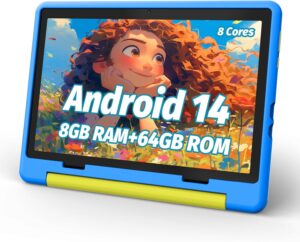 Kids Tablet, Android 14, 10 inch Octa-Core, 64GB 1TB Expandable, Parental Control, Dual Camera, WiFi, Gift