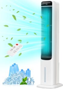 Evaporative Air Cooler, 41" Windowless Portable AC, 3-in-1 Cooling Fan, 4 Ice Packs, 12H Timer, 26ft Remote, 120° Oscillation, Quiet Swamp Cooler