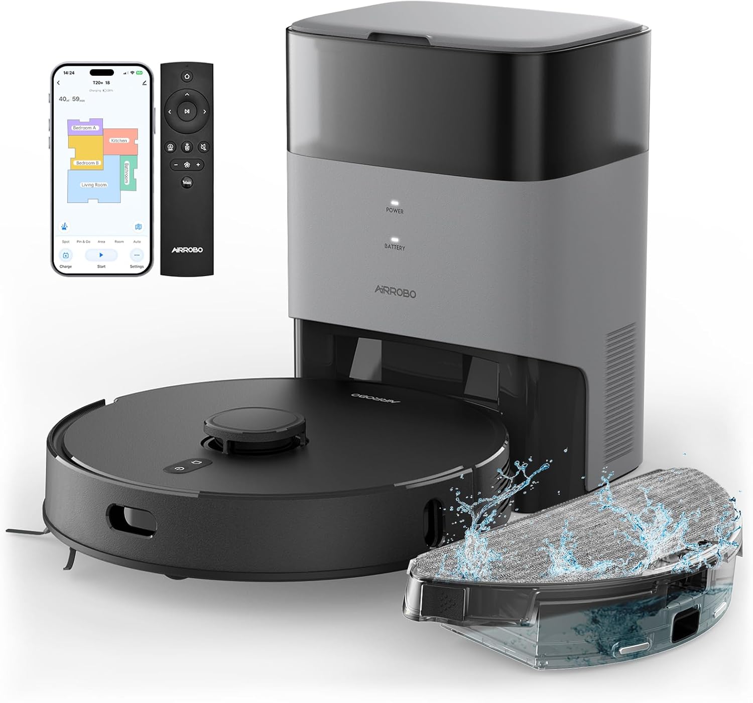 AIRROBO T20+ Robot Vacuum & Mop, Self-Empty, 60-Day, Wi-Fi/Alexa, 180min