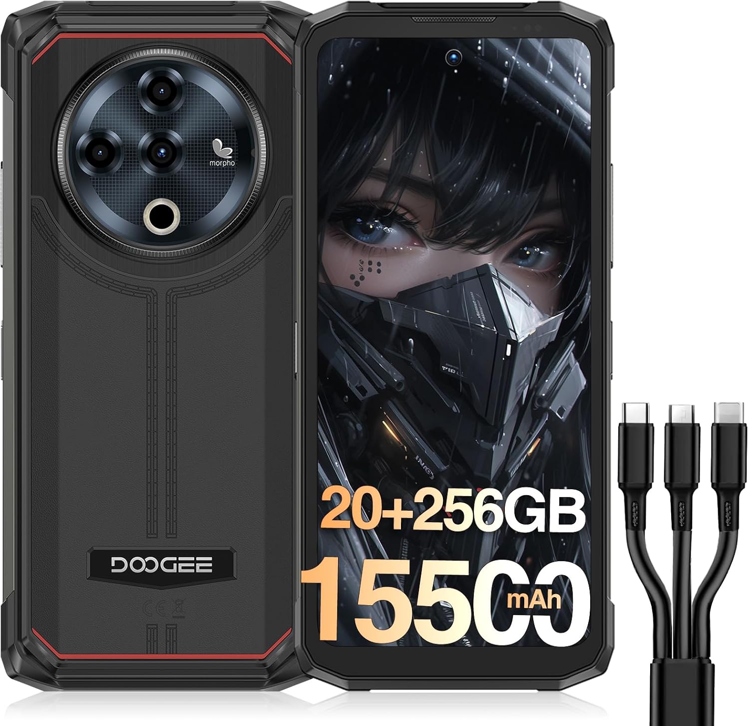 DOOGEE Fire 6 Rugged Phone, 15500mAh, 20GB+256GB, 50MP, Android 14, NFC/GPS