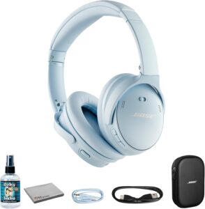 Bose QuietComfort Wireless ANC Headphones (Moonstone Blue) (884367-0500) w/ Fiber Cloth (Renewed)
