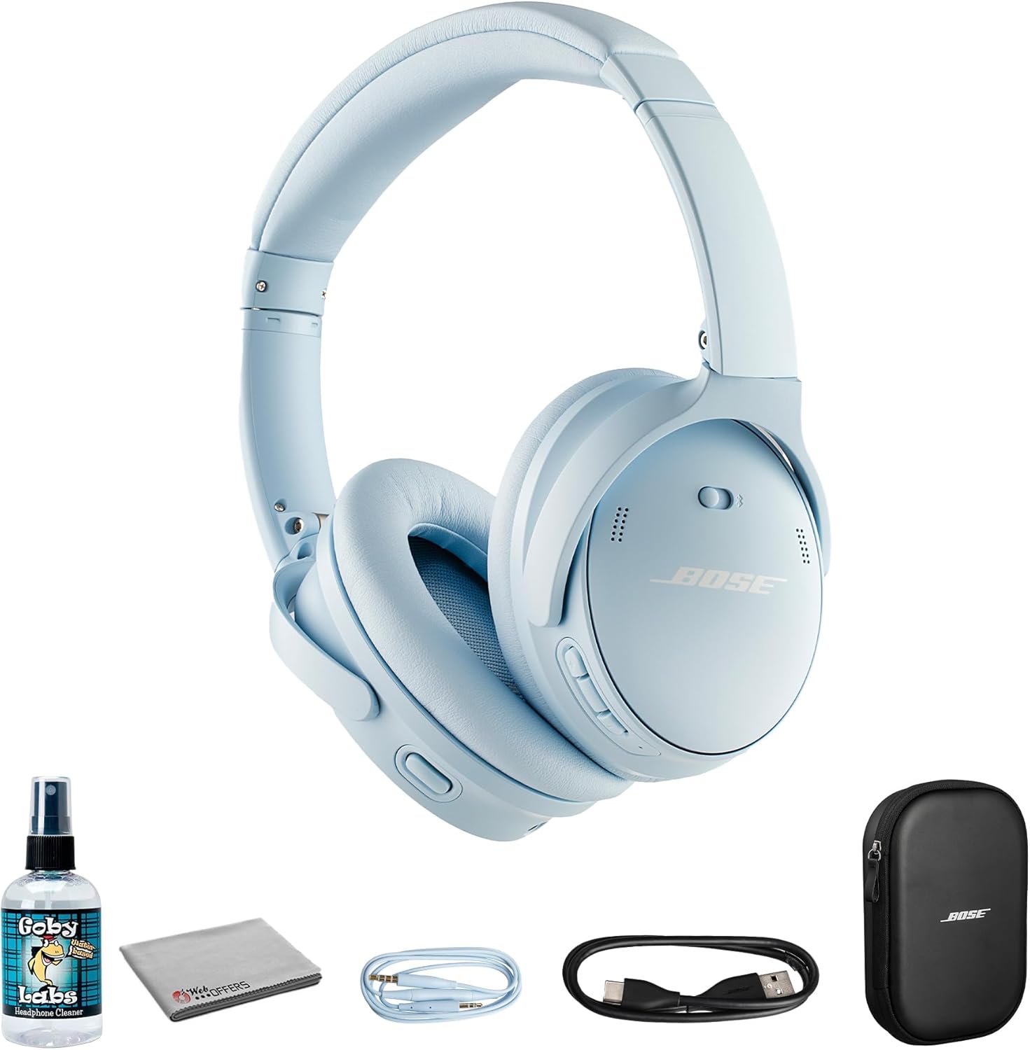 Bose QuietComfort Wireless ANC Headphones (Moonstone Blue) (884367-0500) w/ Fiber Cloth (Renewed)