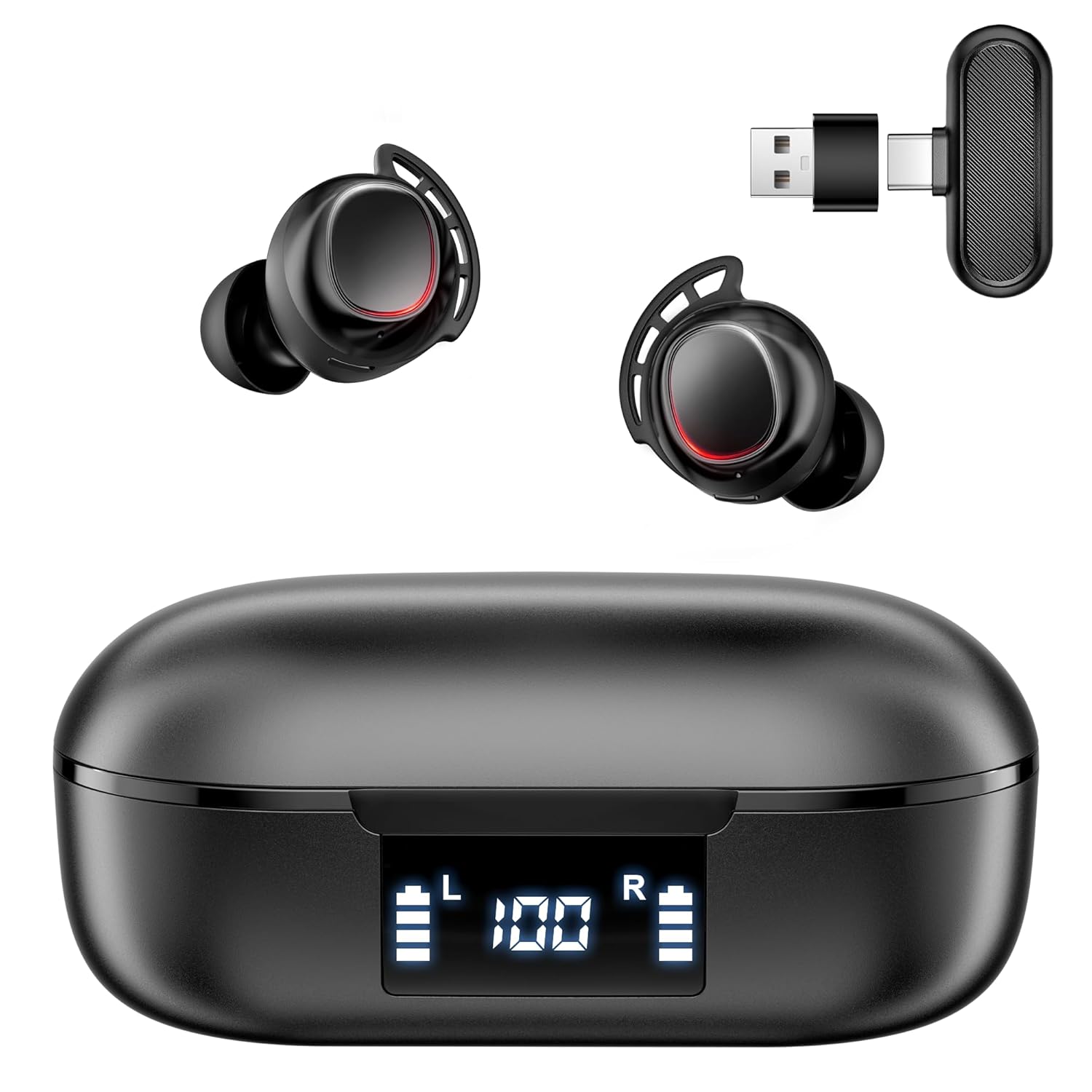 IAMJOY Wireless Gaming Earbuds, 20ms Low Latency, 2.4GHz & Bluetooth, LED Display, Compatible with Meta Quest 3/2, PS5/4, Steam Deck, VR, Switch, PC