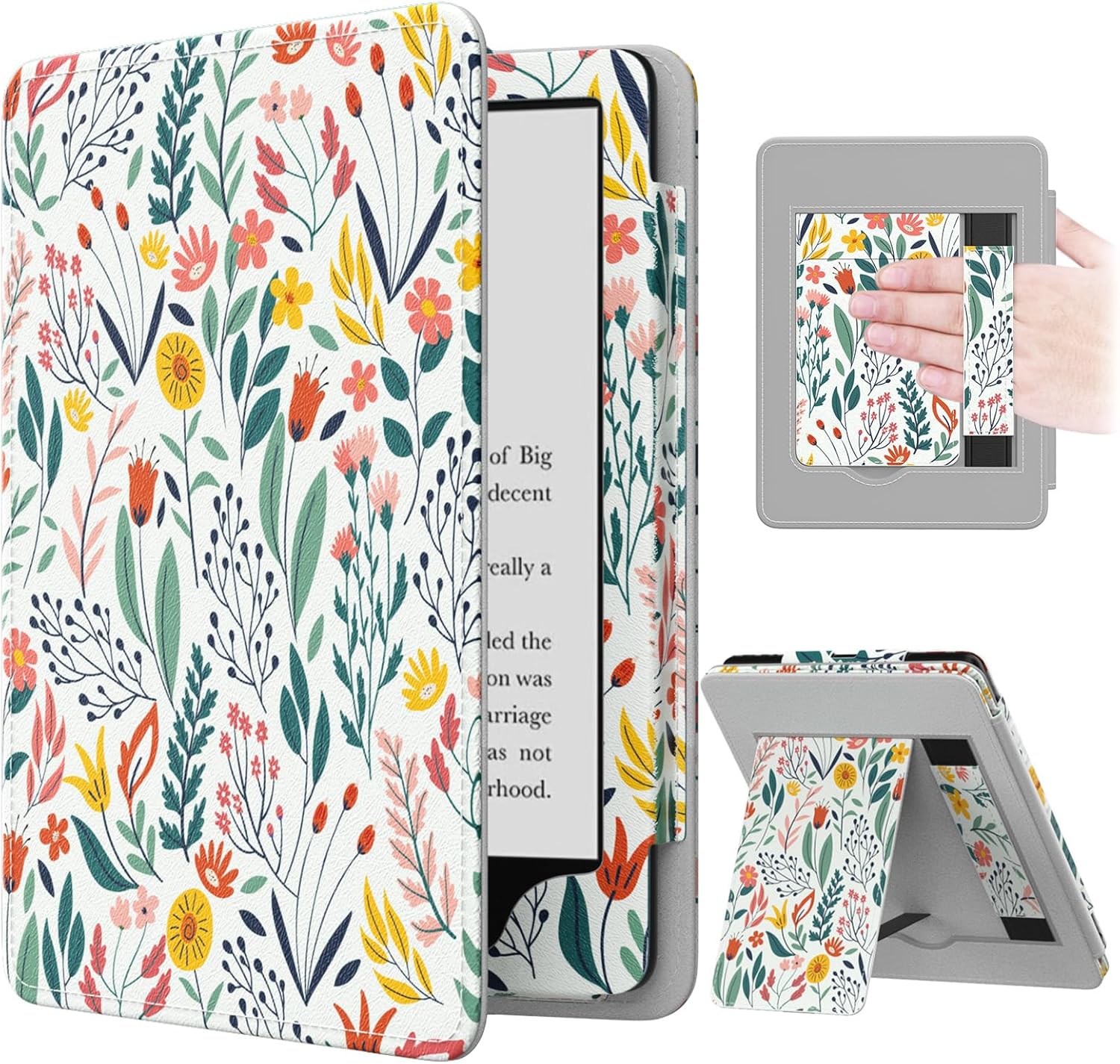 MoKo Case for 6.8" Kindle Paperwhite (11th Gen-2021) & Signature Edition, Slim PU Cover with Auto Wake/Sleep, Flowers