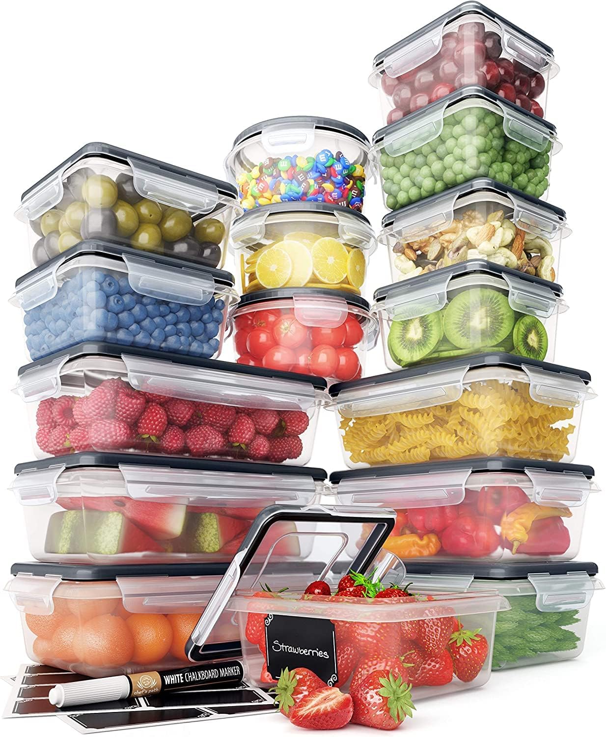 Chef's Path 32-Piece Airtight Food Storage Containers, 16 Containers & Lids