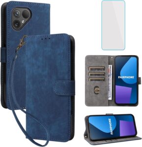 Fairphone 5 Wallet Case with RFID Blocking, Kickstand & Screen Protector - Blue
