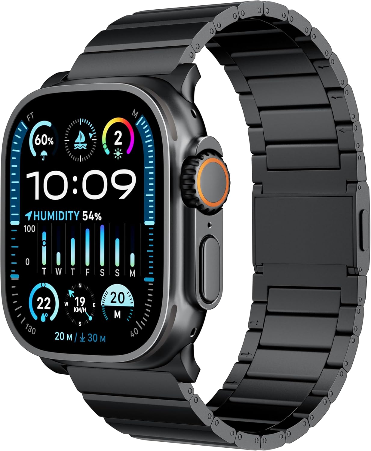 LULULOOK Black Titanium Band for Apple Watch Ultra 2/Ultra 49mm