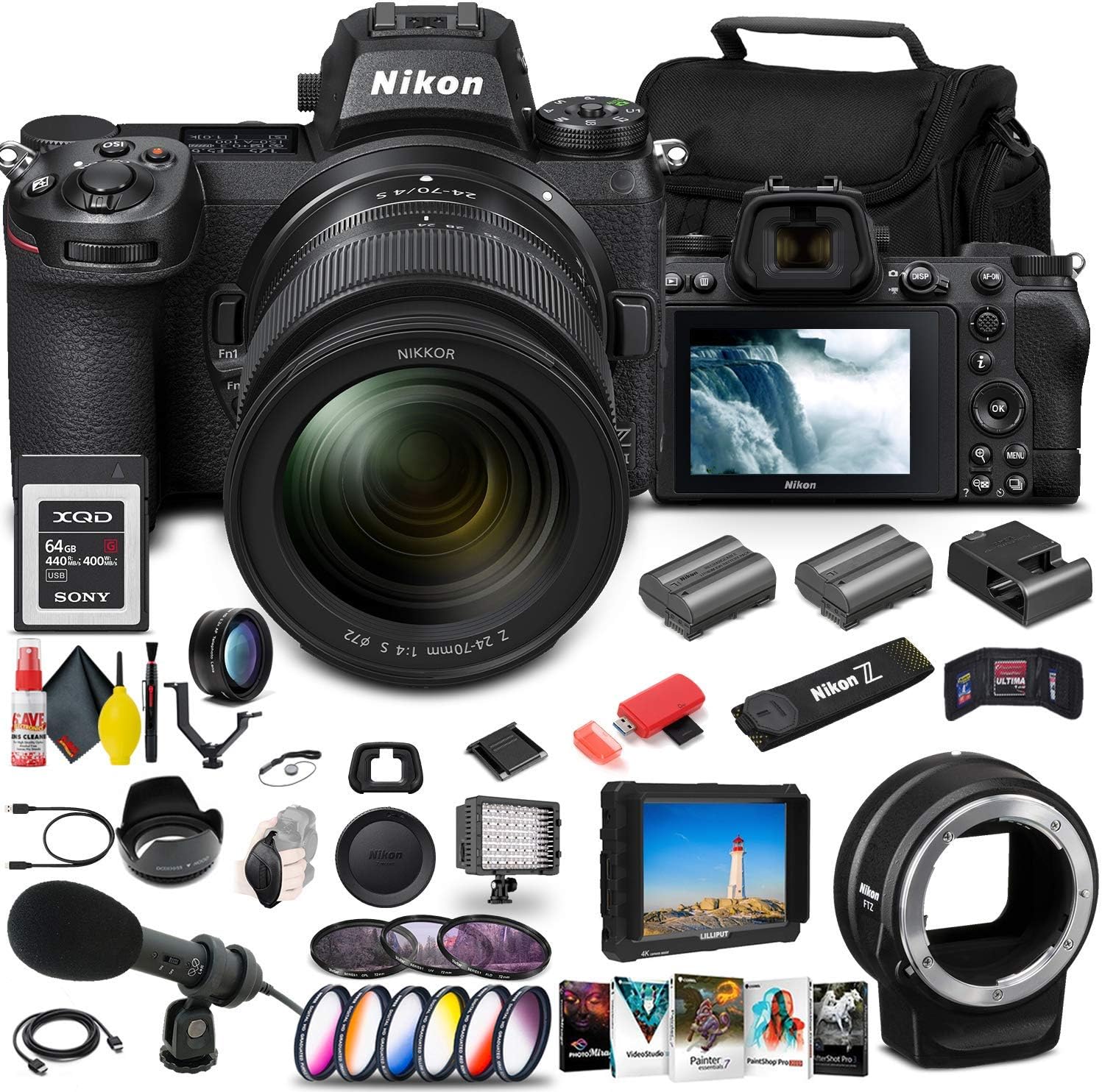 Nikon Z 6II 24.5MP Mirrorless Camera 24-70mm Lens + FTZ Mount + 4K Monitor + 64GB XQD Card + Mic + ENEL15c Battery + Corel Software + Case - Renewed