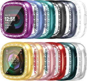 [12Pack] RICHONE Fitbit Versa 4/Sense 2 Case with Screen Protector, Rhinestones TPU Case