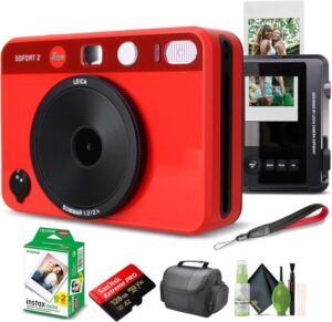Leica Sofort 2 Hybrid Instant Camera (Red) with Fujifilm Film + 128GB Card + Bag + Kit