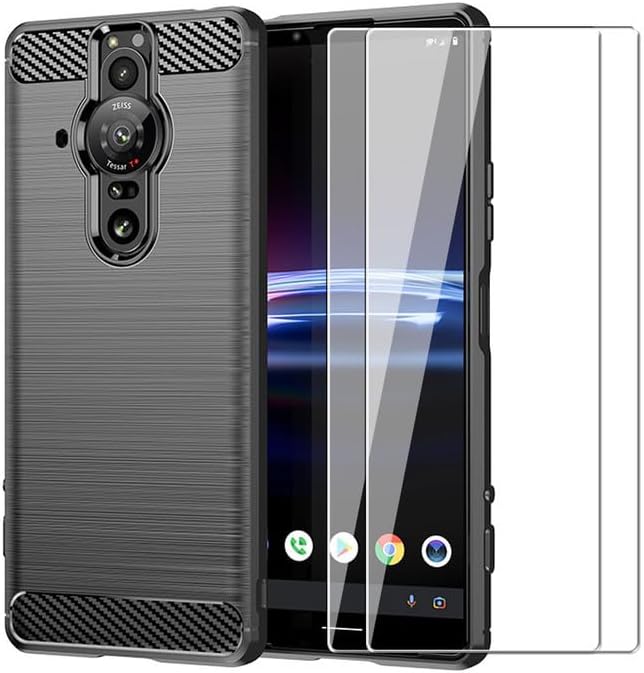 Sony Xperia Pro-I Case with 2 HD Screen Protectors – Shock-Absorption TPU Carbon Fiber Cover (Black)