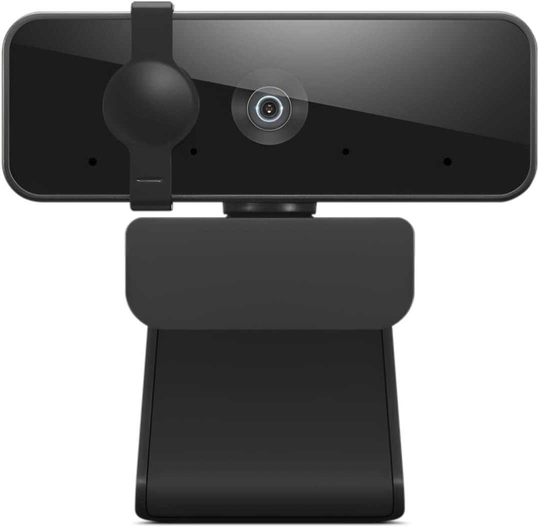 Lenovo Essential FHD 1080P Webcam, Dual Mic, No Driver, USB 2.0, Wide-Angle, Black