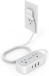 Small Flat Plug Power Strip for Cruise Ship, TESSAN Ultra Thin Extension Cord
