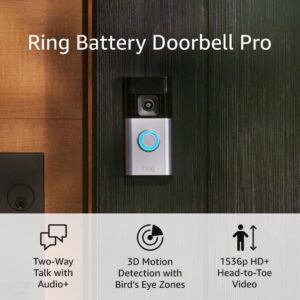 Ring Battery Doorbell Pro, Two-Way Talk, 3D Motion Detection, 1536p HD+ Video