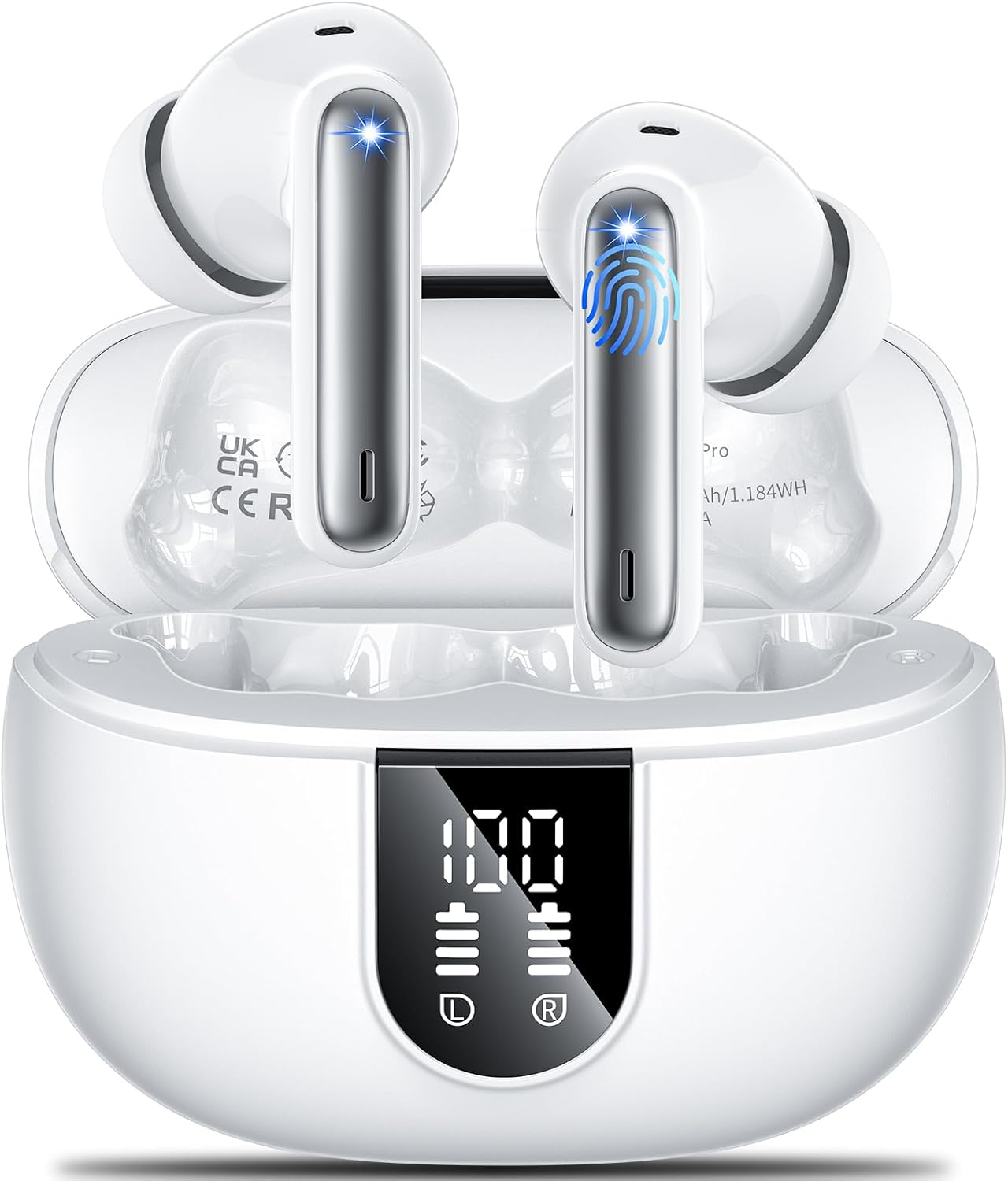 Wireless Earbuds Bluetooth 5.3, 4 ENC Mics, Hi-Fi Stereo, LED Screen, IPX6, 42h Playback