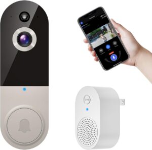 Wireless Video Doorbell with Indoor Receiver, AI Human Detection, 2-Way Audio, Night Vision, Cloud Storage, Real-Time Alerts, Smart Home Protection (Linen)