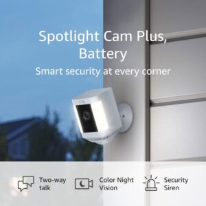 Like-New Ring Spotlight Cam Plus, Battery | 2-Way Talk, Color Night Vision (2022) - White