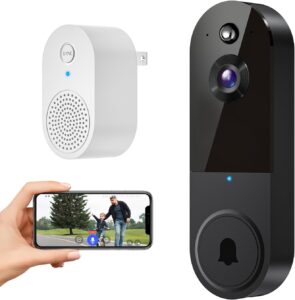 1080P Wireless Video Doorbell Camera with Receiver, Night Vision, Cloud Storage, 2.4GHz Wi-Fi, AI Detection, 2-Way Talk, Alerts, Battery Powered (Black)