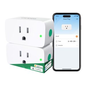 Winees Matter Smart Plug 2 Pack, Works with Alexa, Google Home, Apple Home, SmartThings, 15A/1800W, Timer & Schedule, 2.4G Wi-Fi