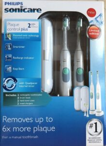 Philips Sonicare Plaque Control Plus HX6254/81 Twin Pack (2 Toothbrushes, 4 Heads, 2 Cases, 2 Chargers)