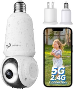 2K Light Bulb Security Cameras Wireless Outdoor, 5G&2.4G WiFi Cameras for Home Security, IPX6 Waterproof, 360 Motion Tracking, Human Detection - White
