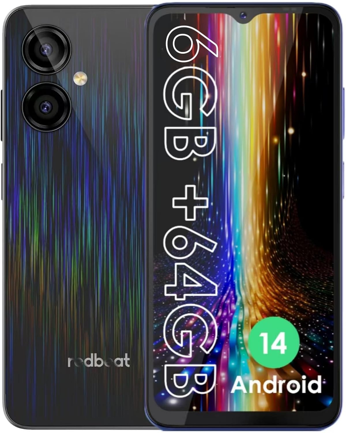 Unlocked Android 14 Phone, 6.52" IPS, 8-Core 1.6GHz, 6GB+64GB, 13MP+5MP, 5000mAh