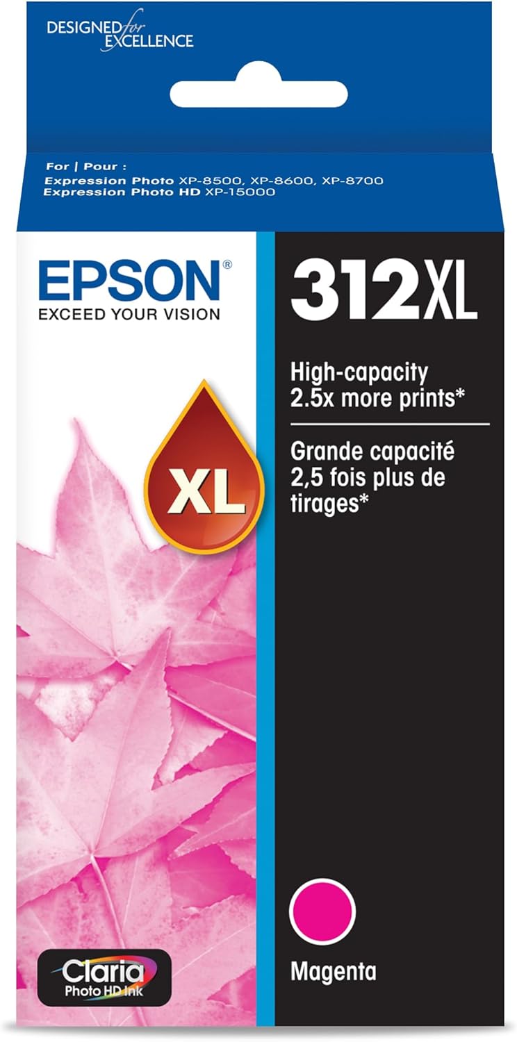 EPSON 312 Claria Photo HD Ink High Capacity Magenta (T312XL320-S) for XP-8500, XP-8600, XP-8700, XP-15000